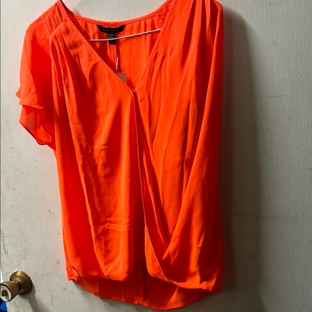 Banana Republic Orange Puff Sleeve Wrap Blouse